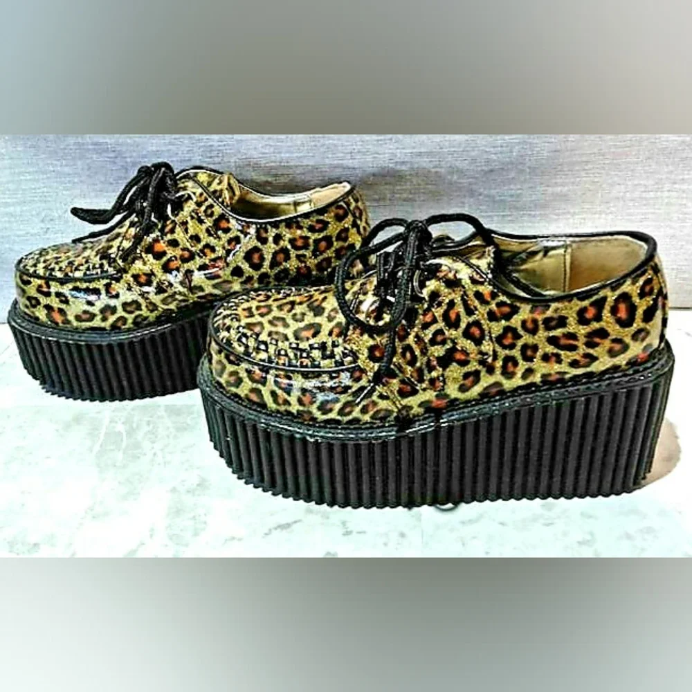 New Demonia Sparkling Leopard Print Platform Creepers - Picture 6 of 12